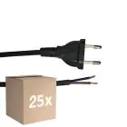 Multipack 25x Noxion Euro Supply Cable Black - C7 Europlug + Open Ends - 2m - 2 pole 0,75mm2